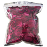 a bag of red rose petals