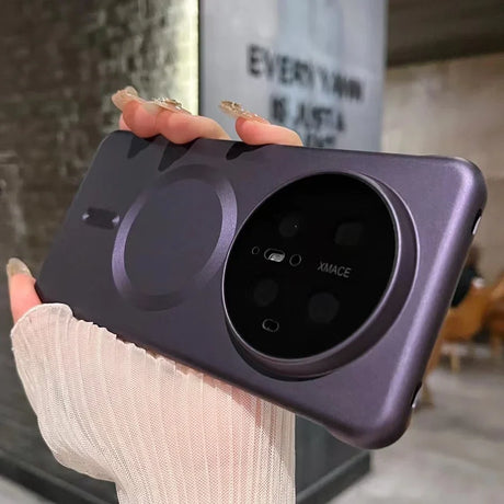 Purple phone case with circular camera module.