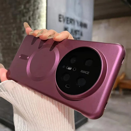 Purple phone case with circular camera module.