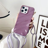 Purple phone case with lanyard.