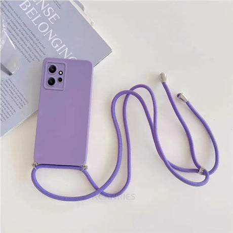 Purple phone case with a lanyard attached to it