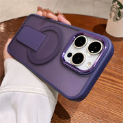 Purple phone case with magnetic stand.