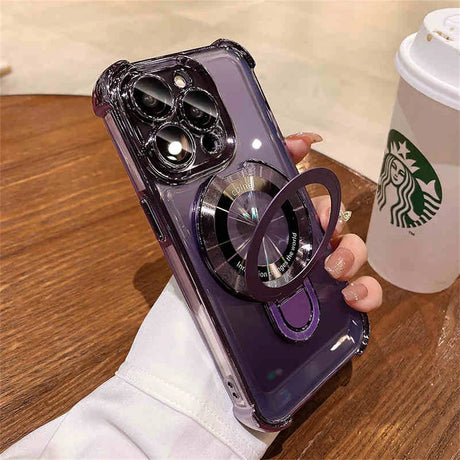 Purple phone case with ring stand.