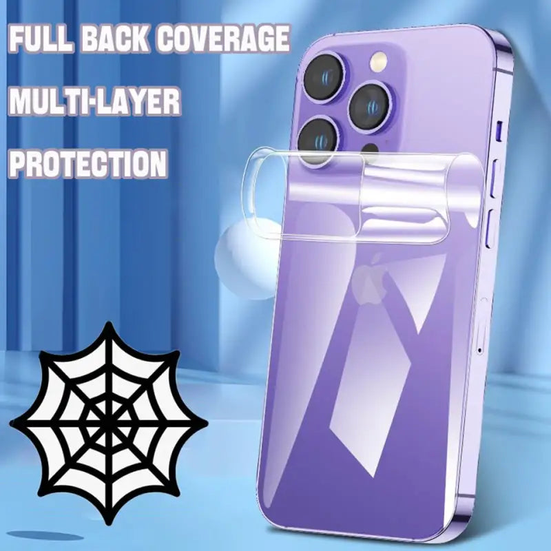 a purple phone with a spider web on it