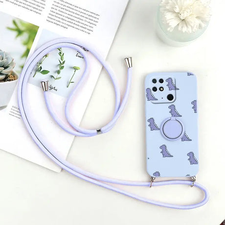 a phone case with a strap and a flower