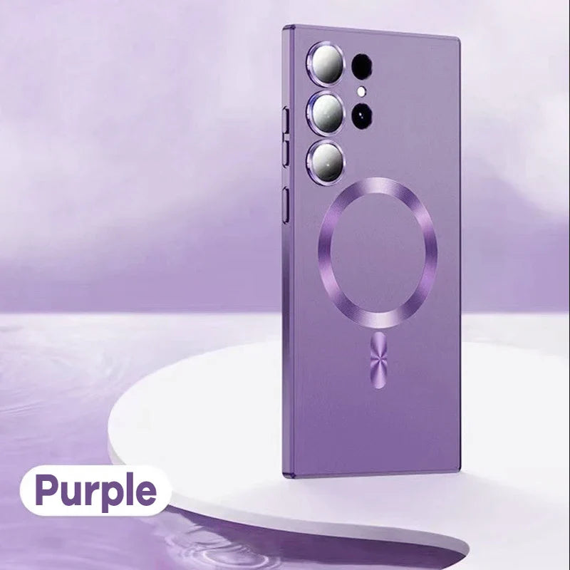 a purple phone with a circular design on it