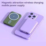 a purple phone with a green charging case