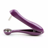 a purple plastic spoon with a spoon in it