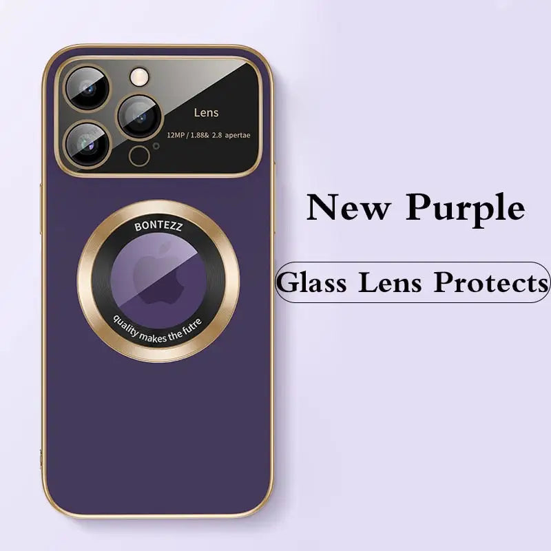 a purple iphone case with the text new purple glass protector