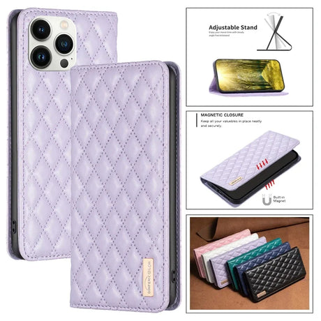 the purple quilting leather case for iphone 11