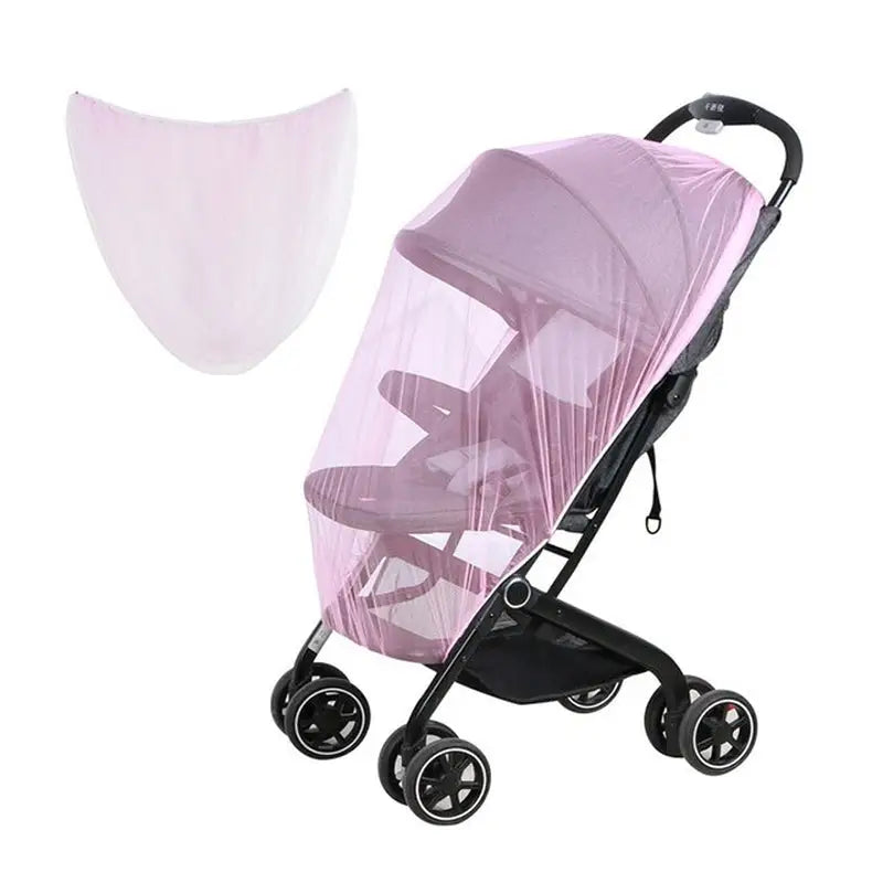 the baby stroller is shown with a pink cover