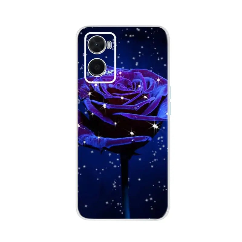 a purple rose with stars on it phone case