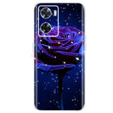 a purple rose with stars on a blue background phone case