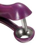 a purple rubber roller with a metal handle