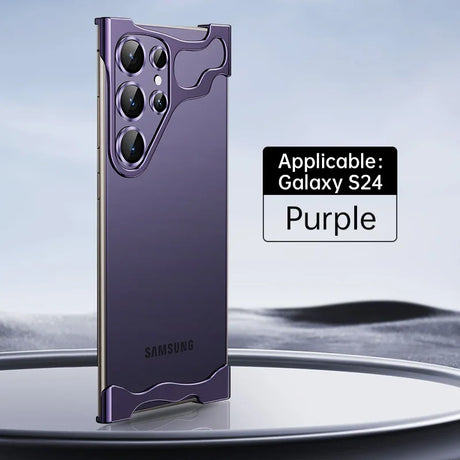 Purple Samsung Galaxy S24 smartphone with a distinctive camera module featuring multiple lenses.