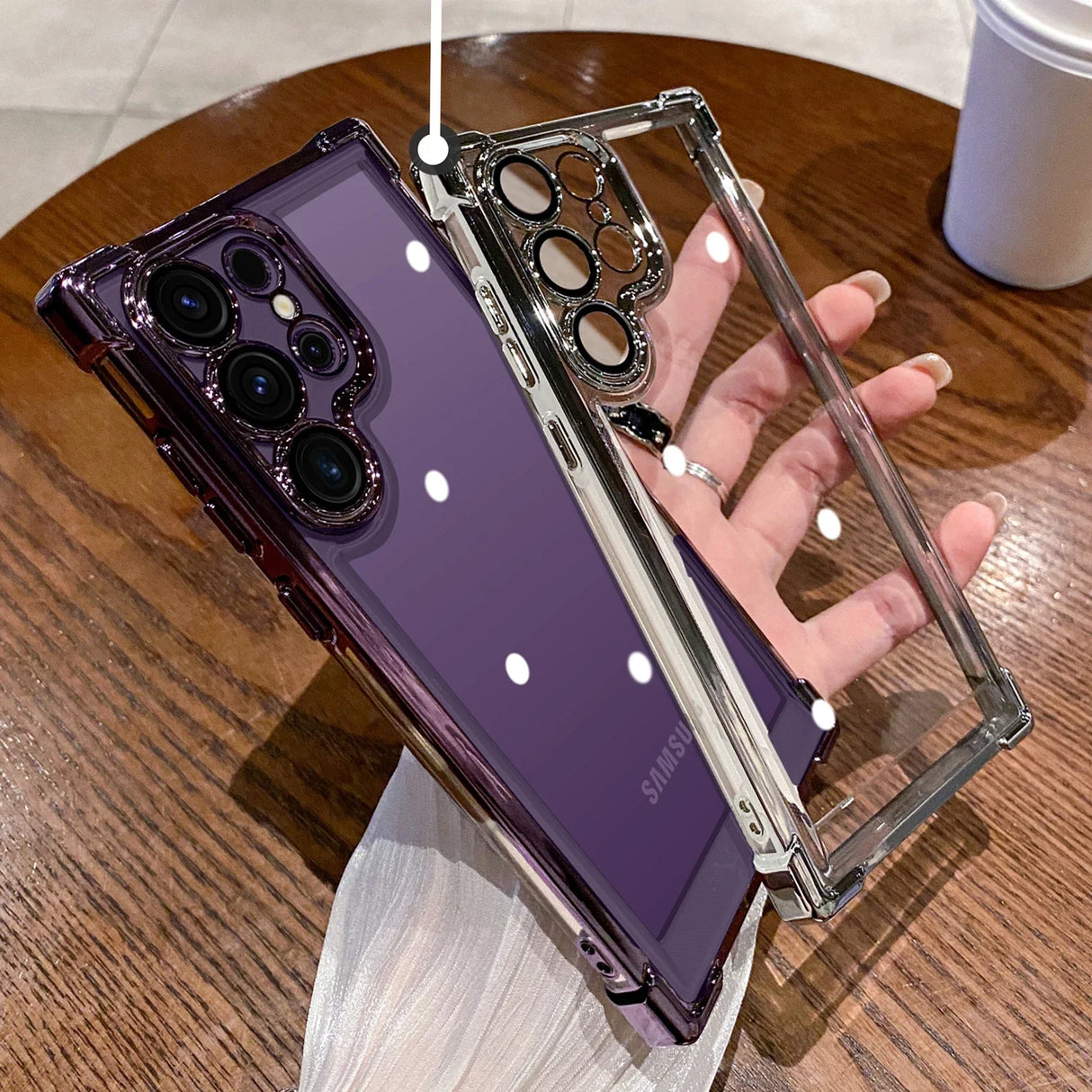the back of a purple samsung phone case