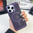 Purple smartphone case with a circular pattern and multiple camera cutouts.