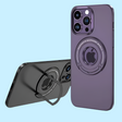 Purple smartphone case with a circular ring feature and multiple camera lenses.