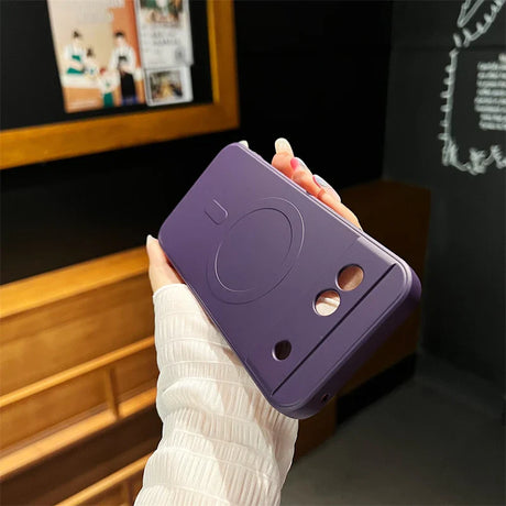 Purple smartphone case with a heart design and camera cutouts.