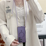 Purple smartphone case with a lanyard.