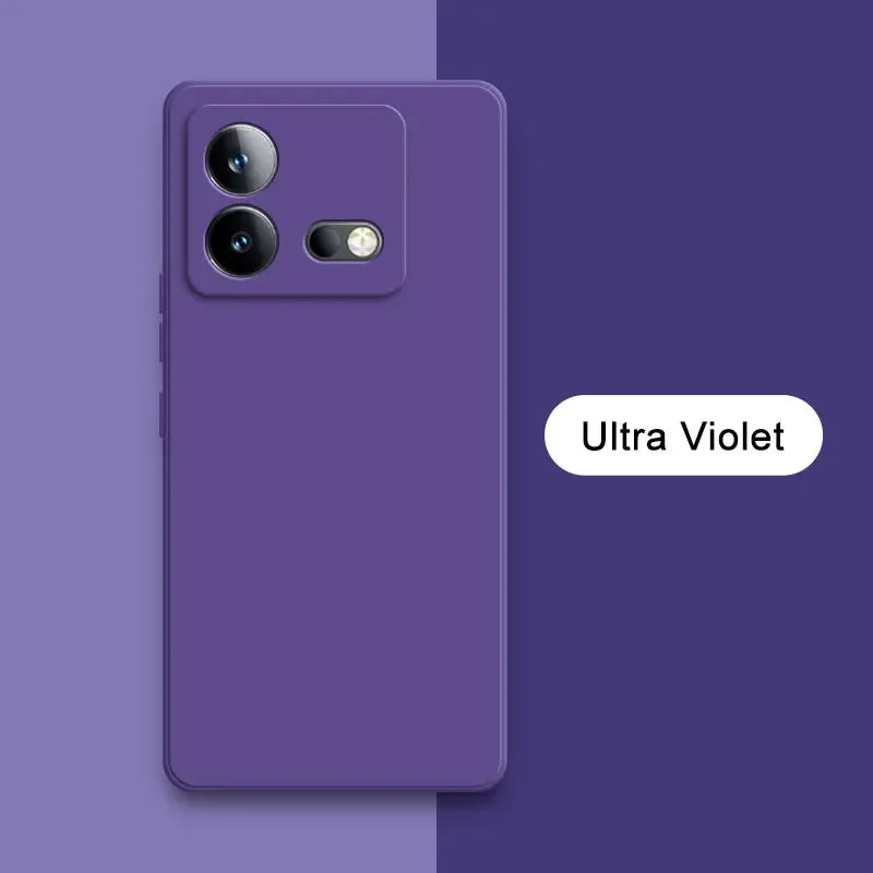 Purple smartphone with dual rear cameras and a flash.