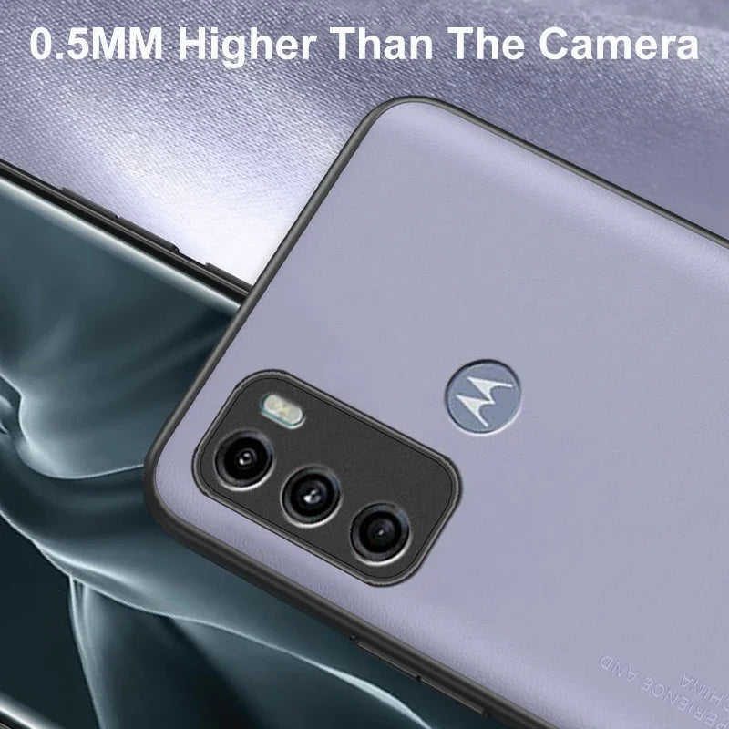 Purple smartphone in a protective case with a raised camera bump.