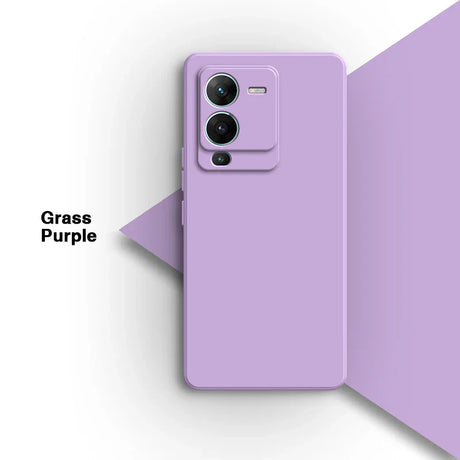 Purple smartphone with a triple camera setup on the back.