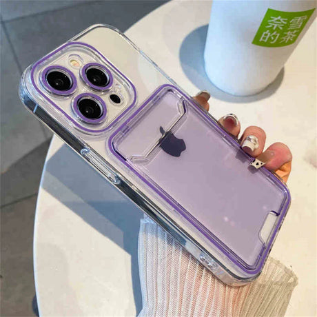 Purple-trimmed clear phone case.