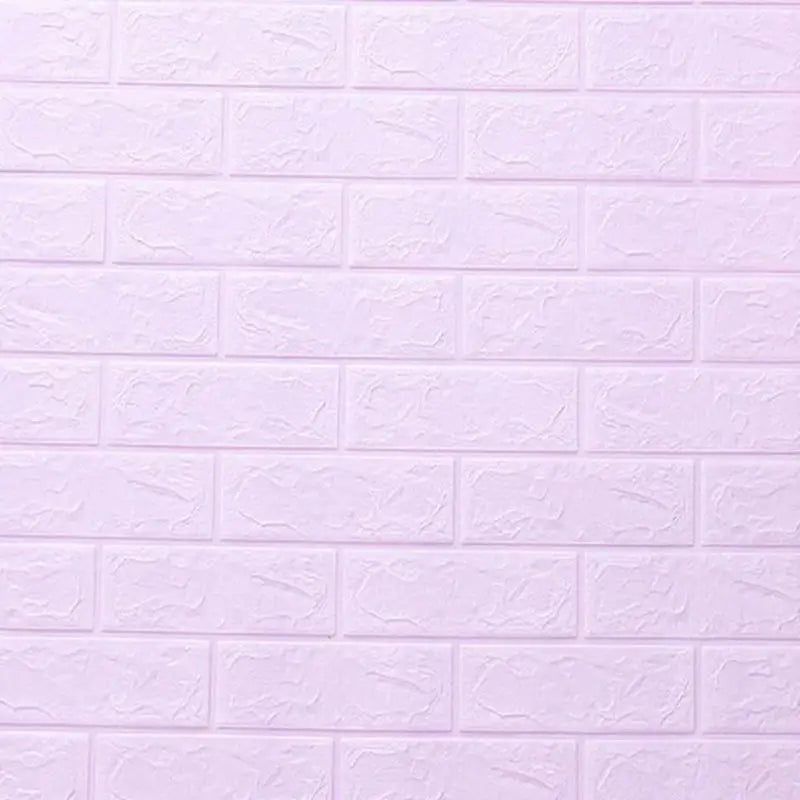 purple brick wall with a white fire hydrant in front of it