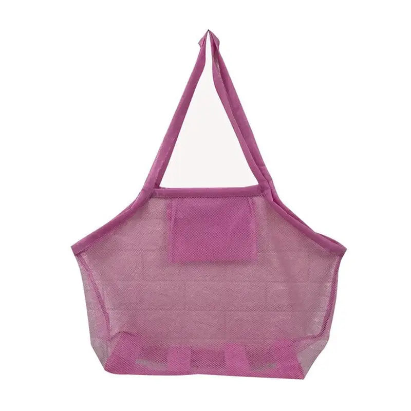 a purple mesh bag with a white background