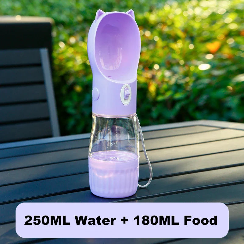 a purple and white water bottle on a table