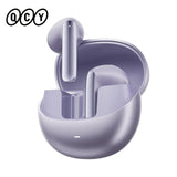 Purple wireless earbuds in charging case.