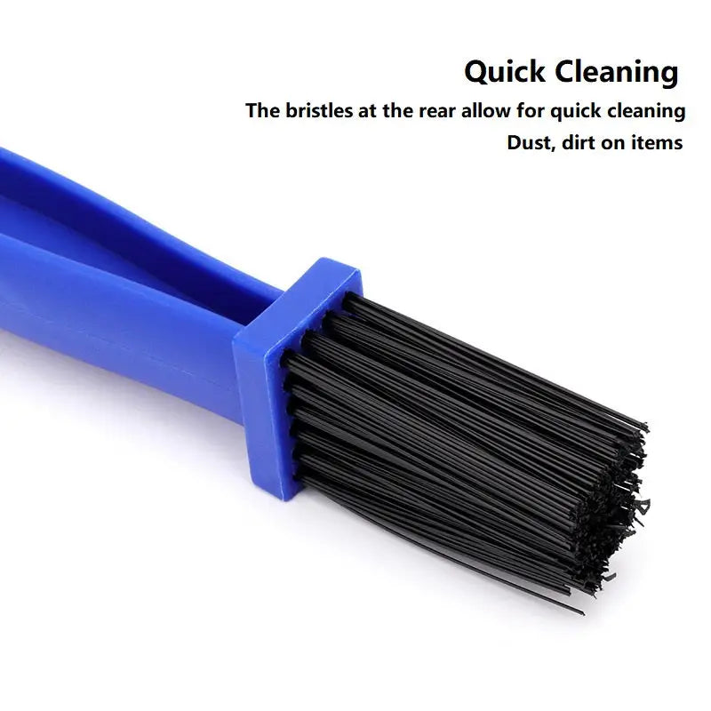 a blue brush with black bre on it