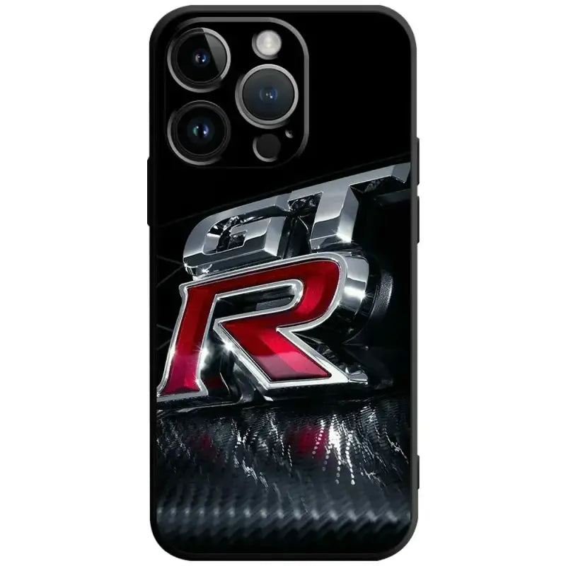 the r logo on a black iphone case