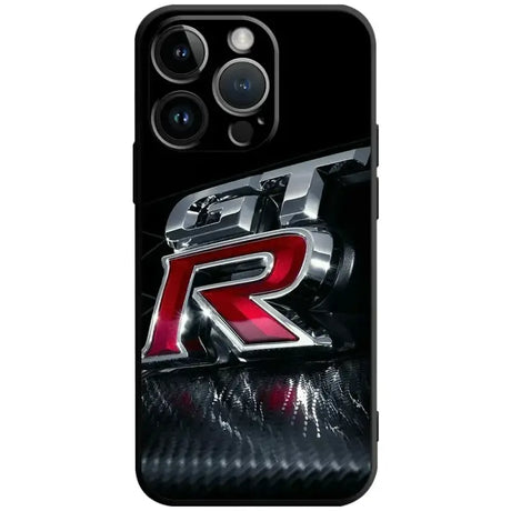 The r logo on a black iphone case