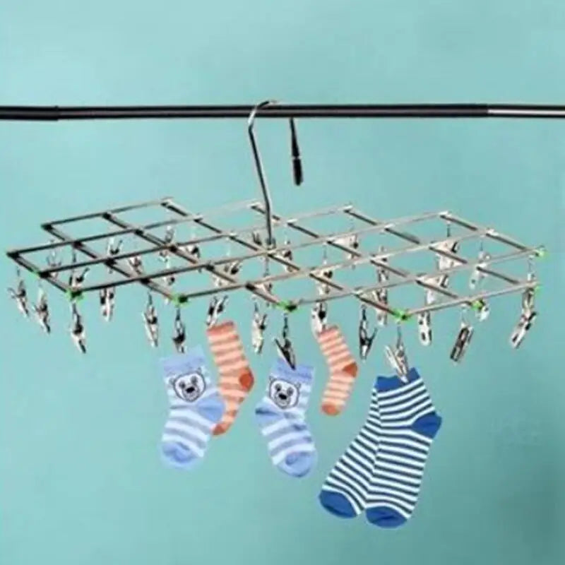 a rack with socks hanging from it