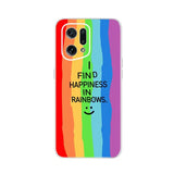 a rainbow phone case with the words find happiness in rainbows