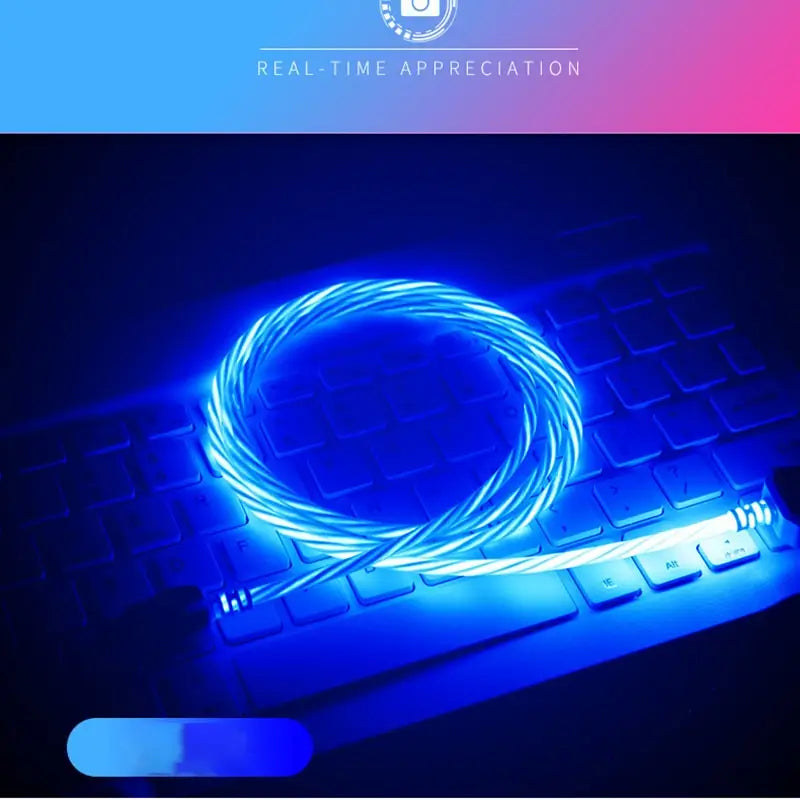 a blue neon light on a keyboard