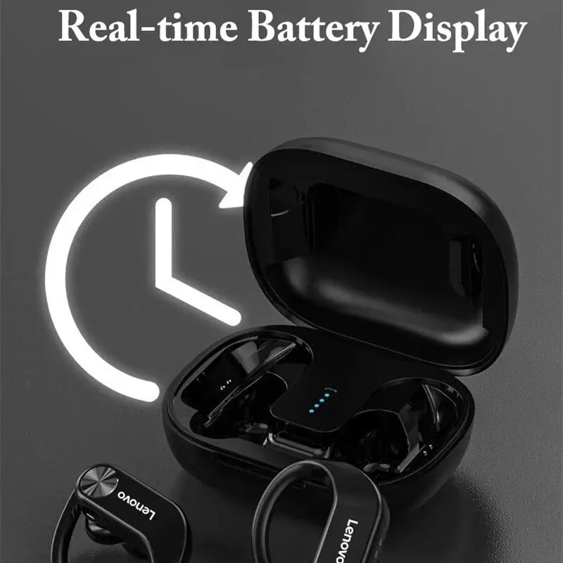 a pair of bluetooth wireless earphones with the text,’real - battery display ’