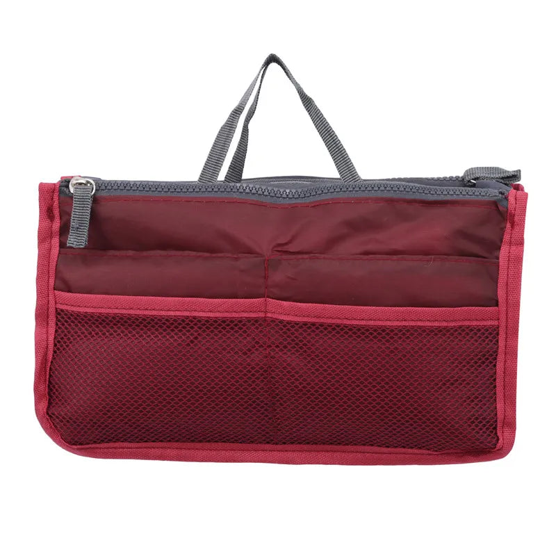 a red bag with mesh pockets