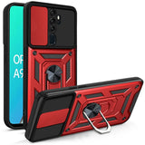 Back view of red and black shockproof armor case for oppo with magnetic ring stand and camera slide protection