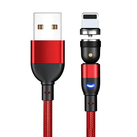 A red and black usb cable with a white and black cable