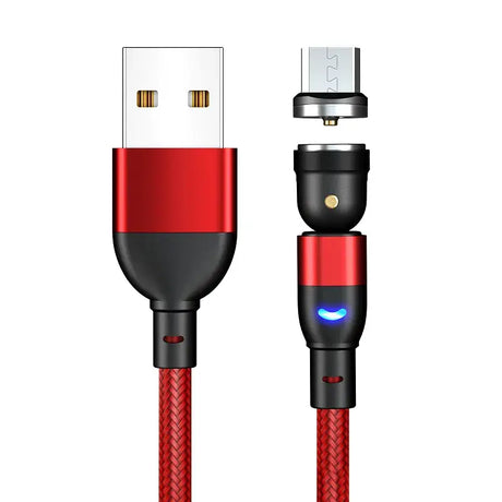 A red and black usb cable with a lightning charging cord