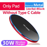 a red and black wireless charger with the text, only pay