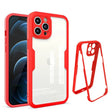 Red-bordered transparent protective case for an iPhone.