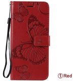 Red butterfly leather wallet case for samsung s9