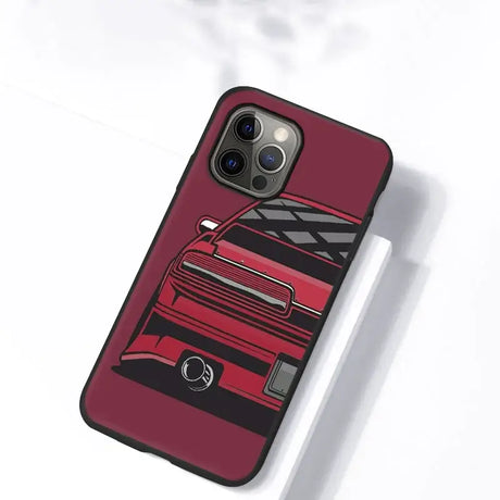 A red car iphone case with a black background