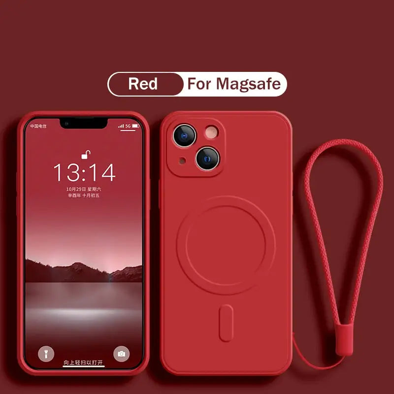 The red case is attached to the phone