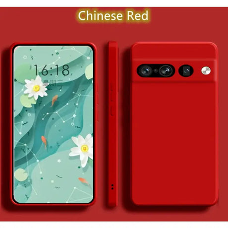 The red case is shown with the phone’s front and back