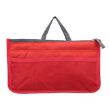 a red and grey bag with a zipper